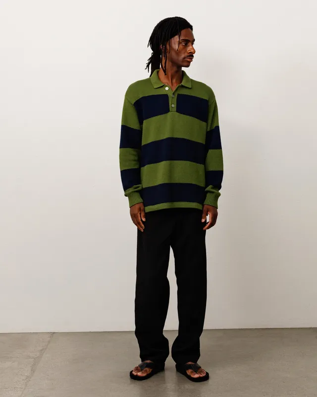 Stussy Pique Knit Stripe Rugby Maglione Olive Cotone