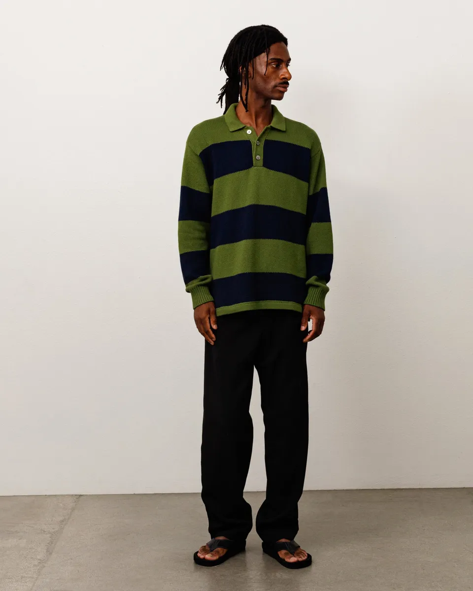 Stussy Pique Knit Stripe Rugby Maglione Olive Cotone
