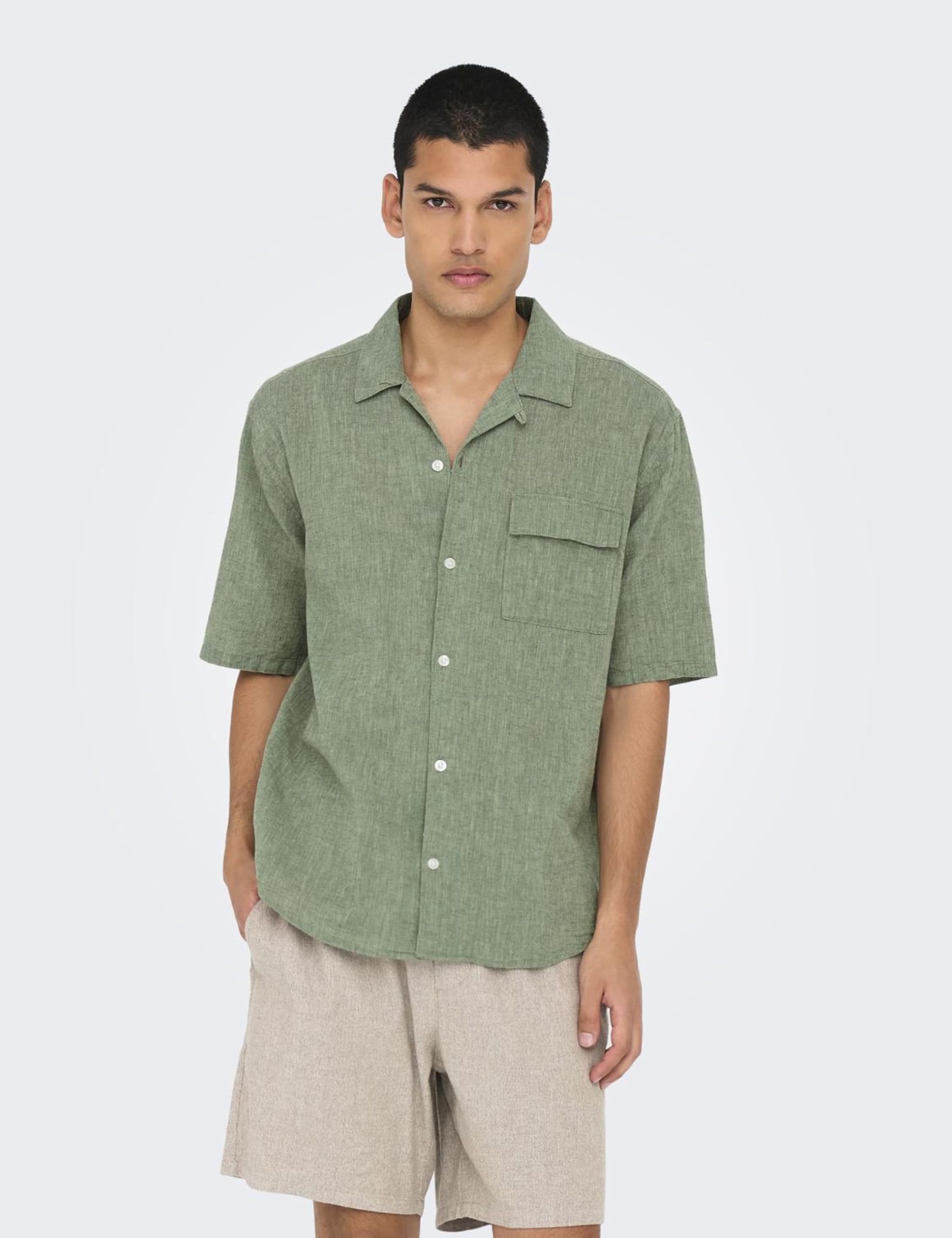 Only & Sons Onscaiden Shirt Camicia Uomo Manica Corta Palude