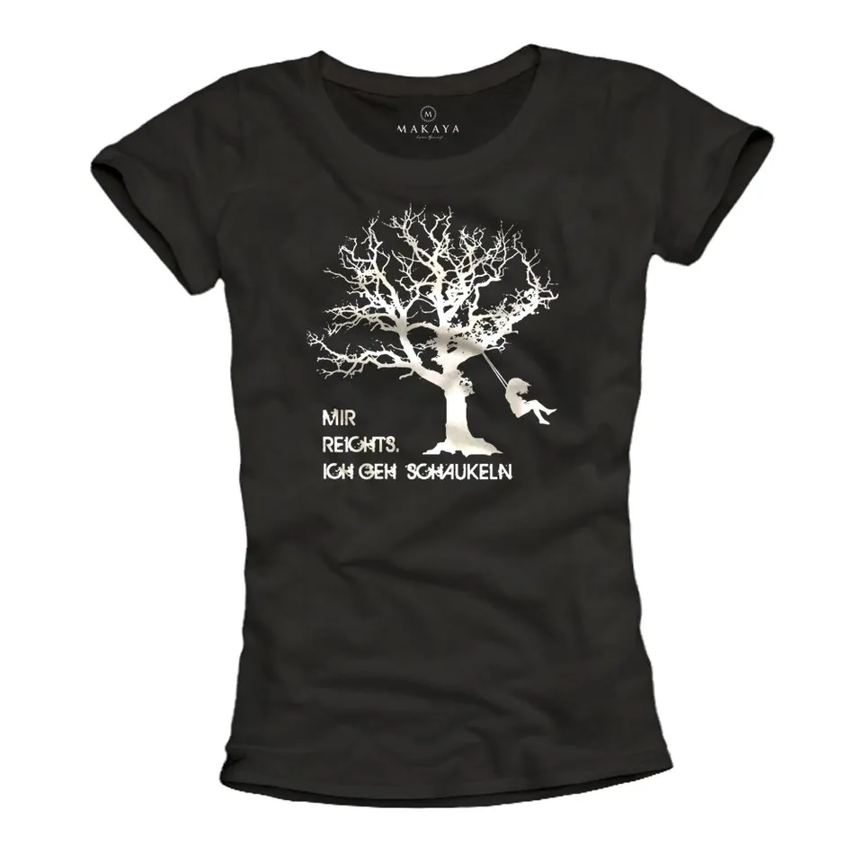 MAKAYA Sto a Dondolo T-Shirt Donna Nera Cotone