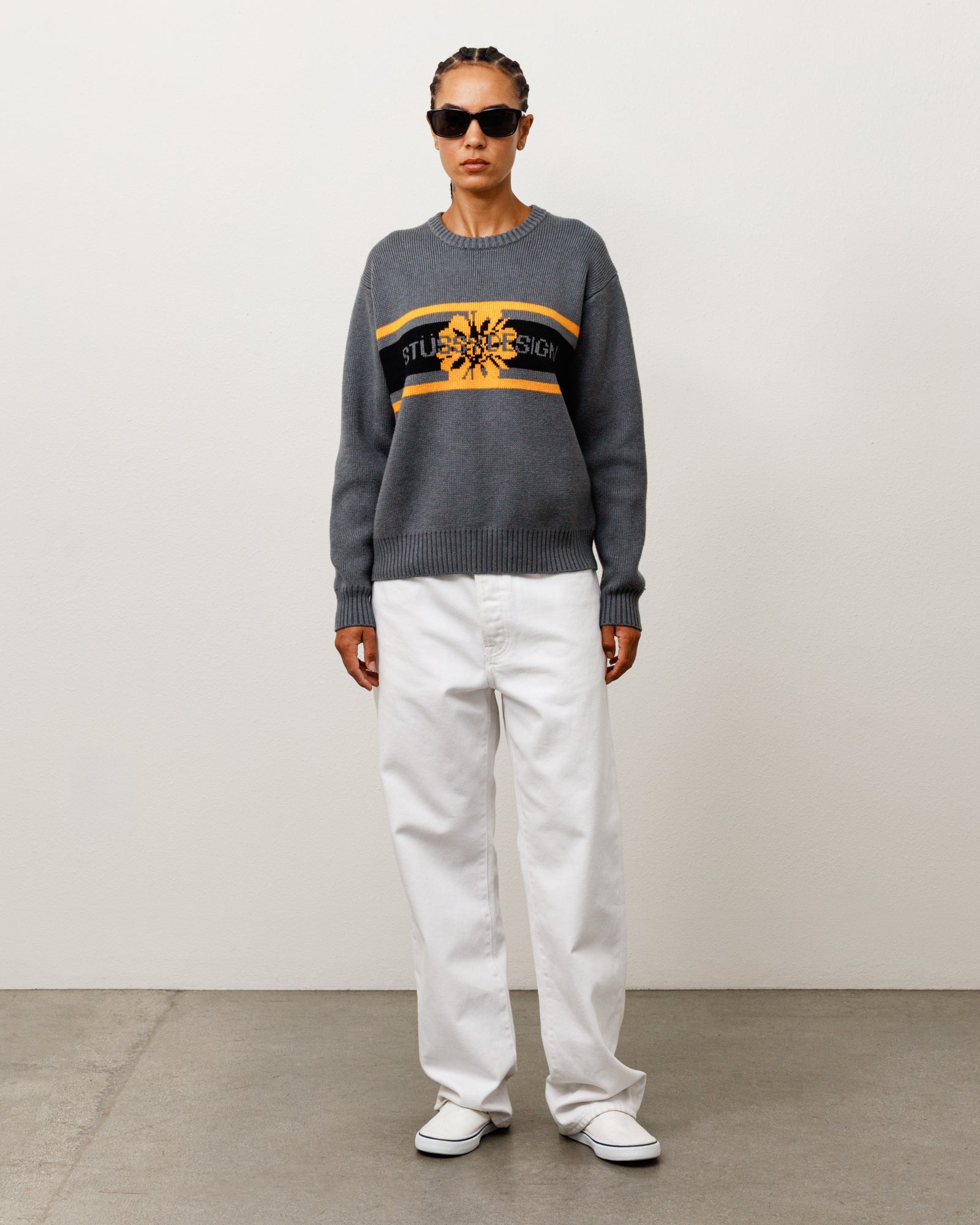 Stussy Striped Hibiscus maglione Grey lana merino