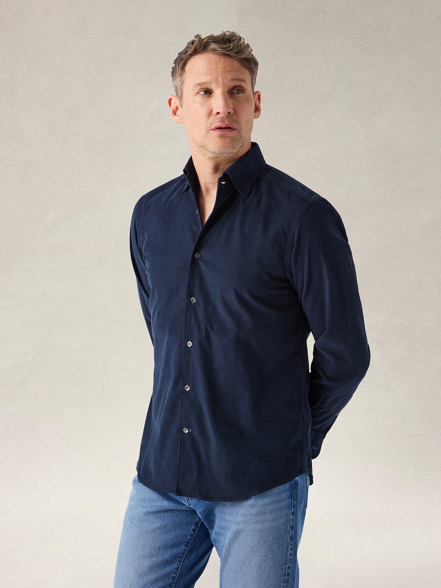 Robert Talbott Morgan Camicia Velluto Cotone Blu Navy