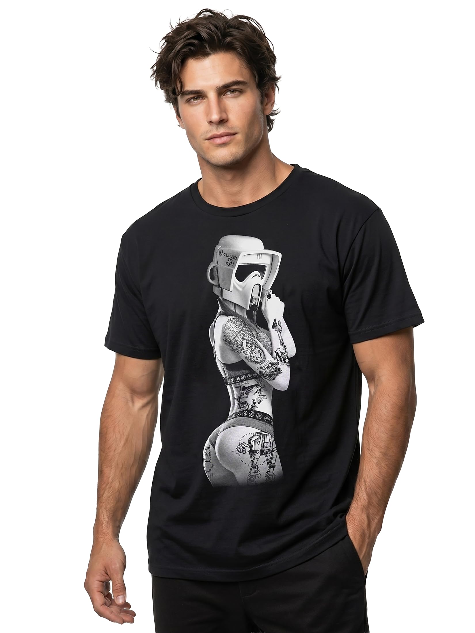 MAKAYA Stormtrooper Tattoo T-Shirt Uomo Nero Cotone