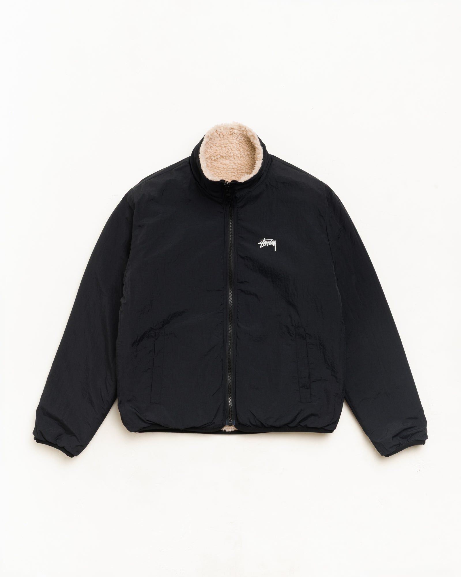 Stussy Sherpa Reversible giacca beige doppia faccia