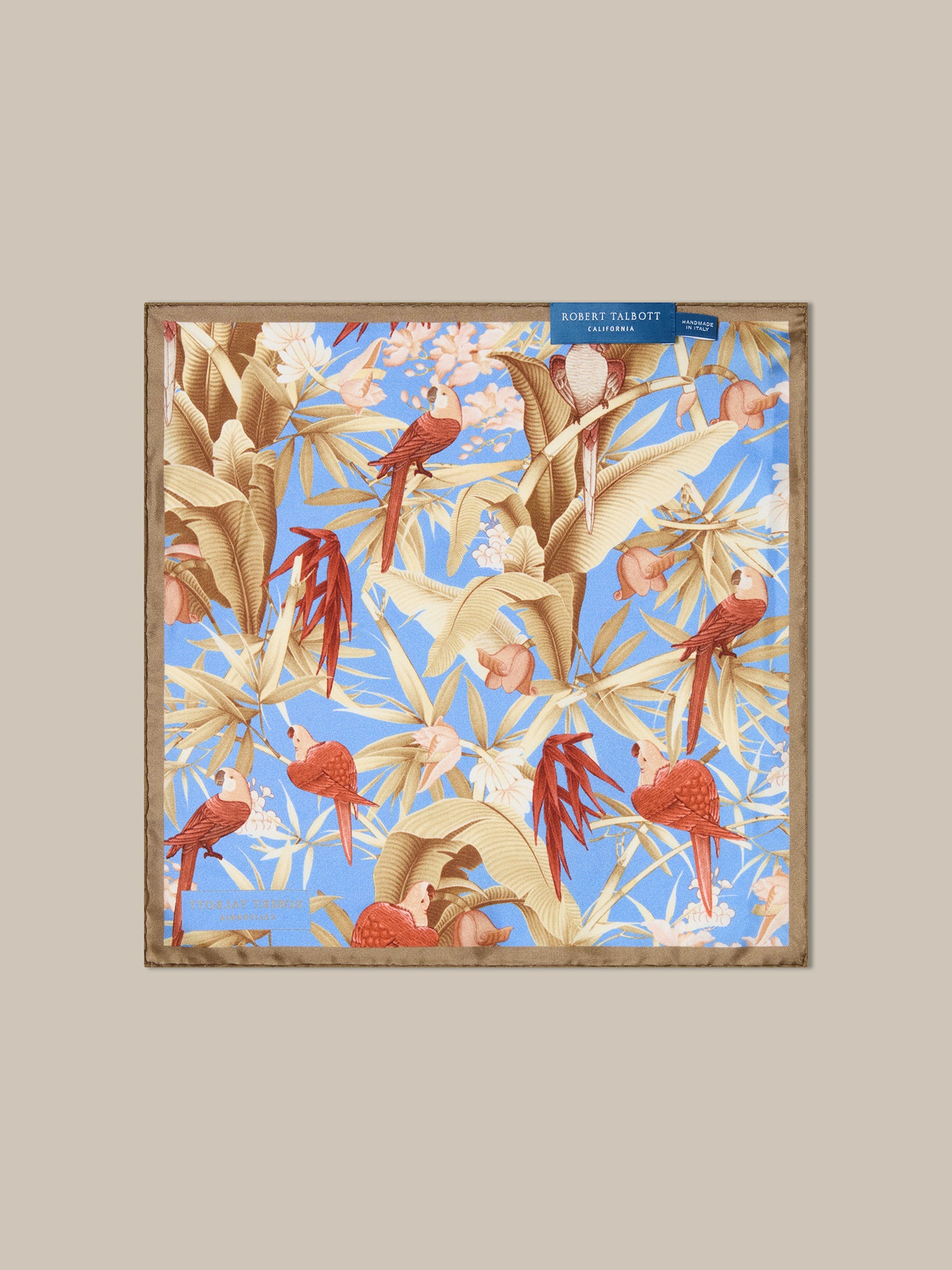 Robert Talbott York Tropical Floral pochette seta marrone blu OS