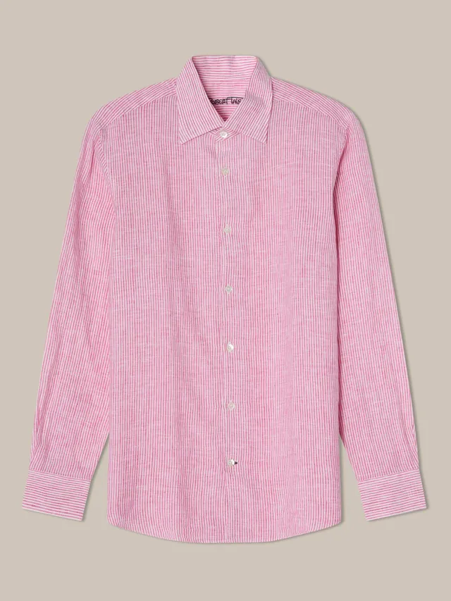 Robert Talbott Morgan camicia lino magenta riga media