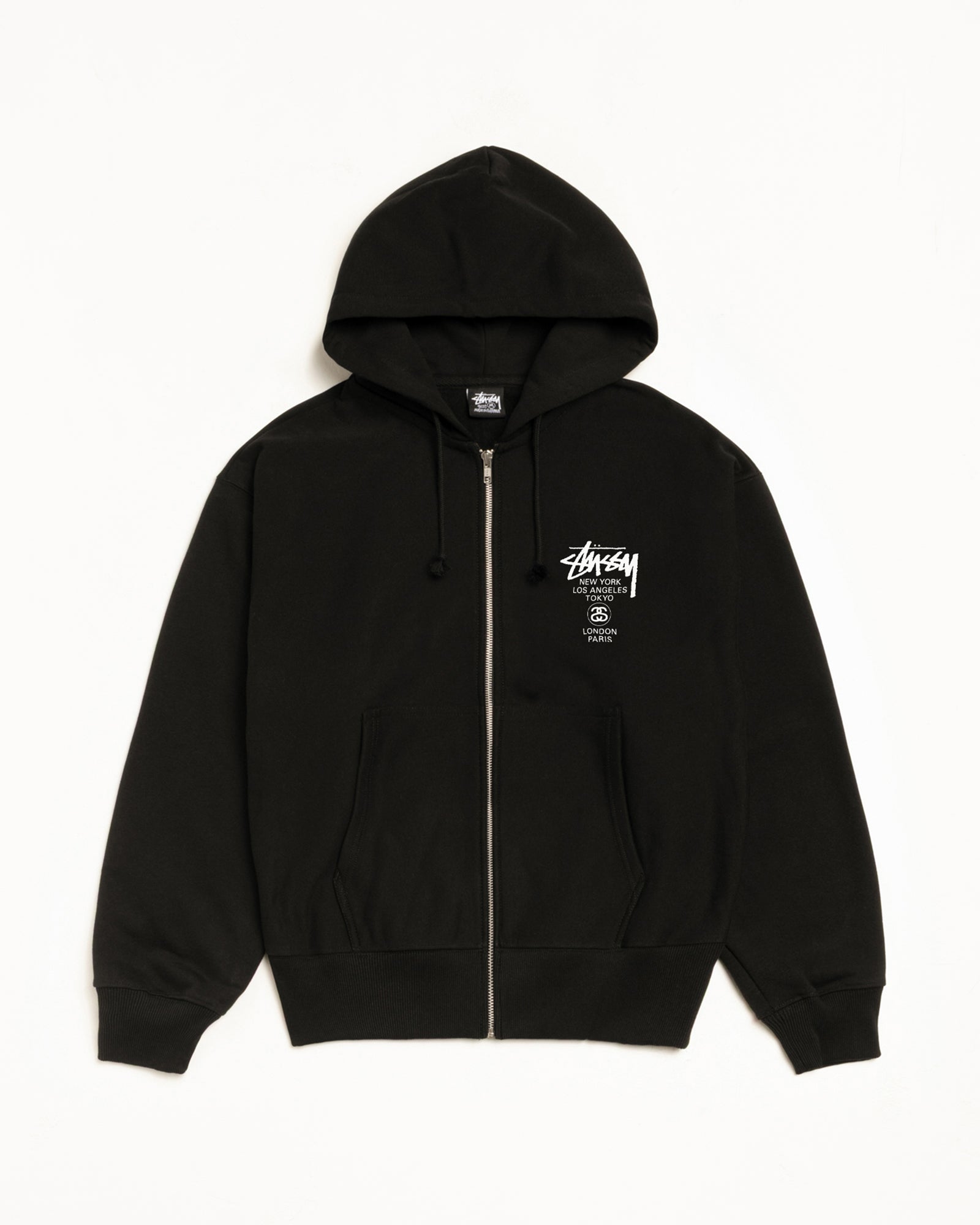 Stussy World Tour Zip Hoodie felpa zip nero cotone