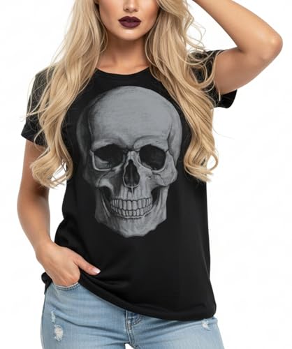Makaya Skull T-Shirt Donna Cotone Nera Taglia L
