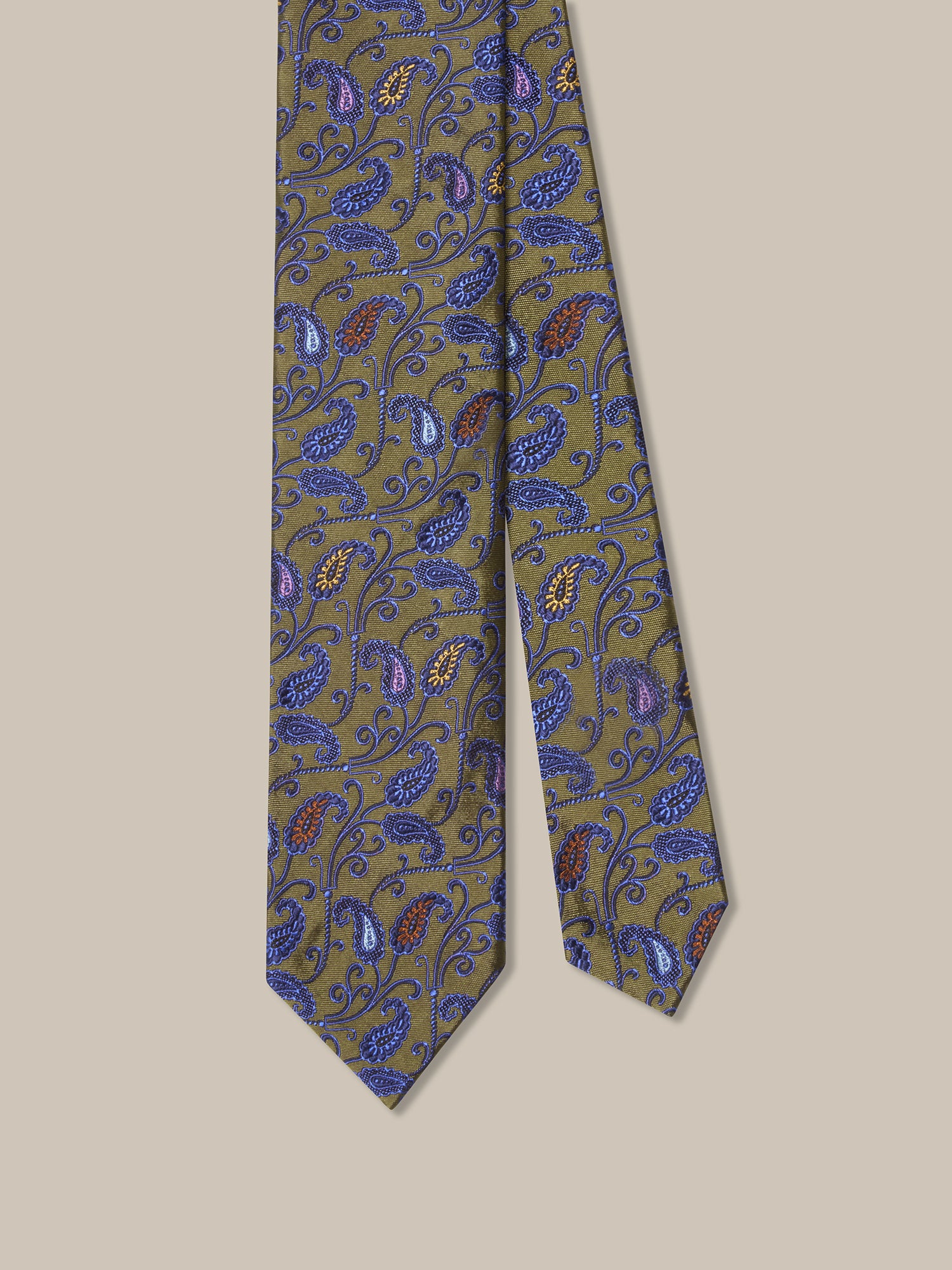 Robert Talbott Newman Pine Paisley cravatta seta oliva REG