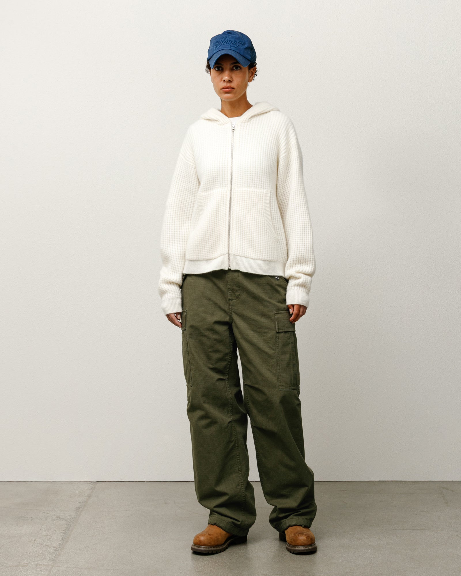 Stussy Waffle Cashmere Zip Hood maglione Ivory cachemire