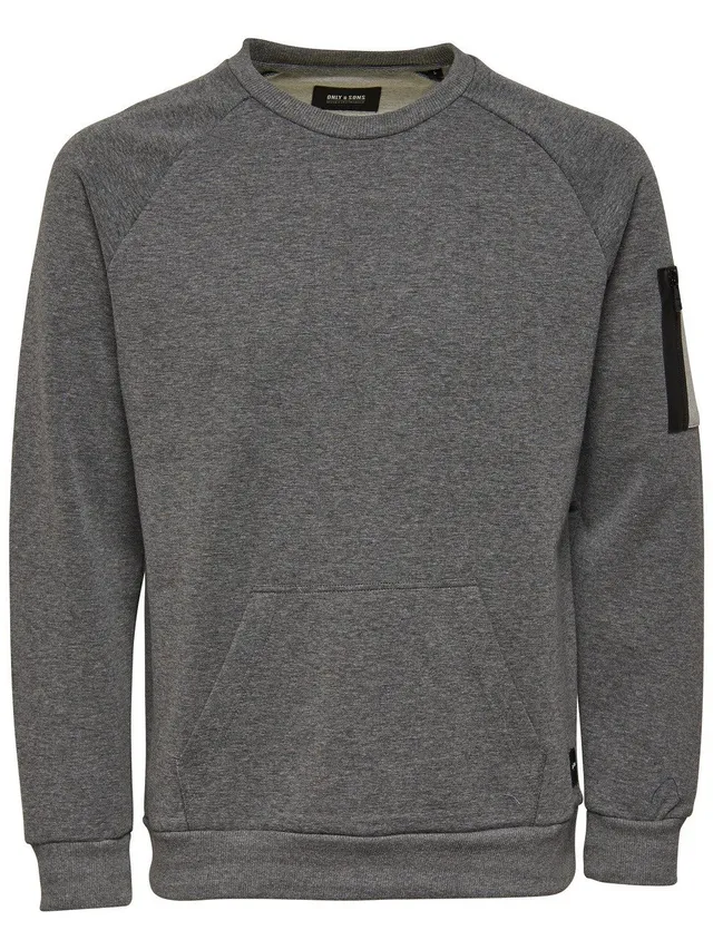 Only & Sons Onsspot Crew Neck Noos felpa grigia S cotone