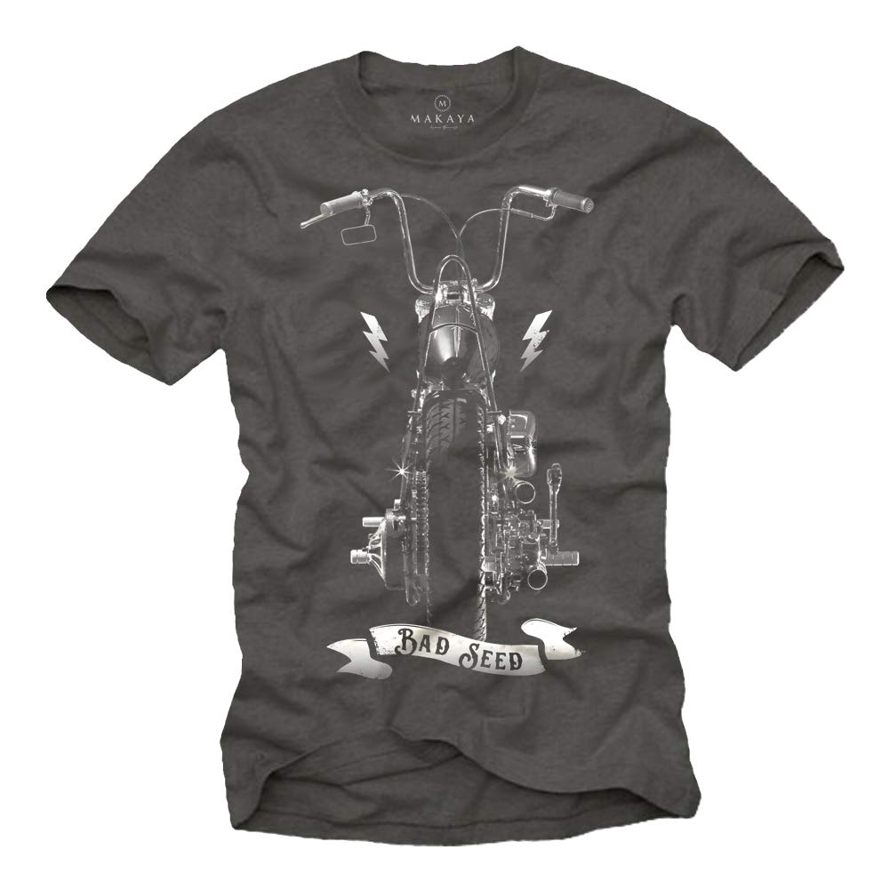 MAKAYA T-Shirt Uomo Chopper Moto Maglietta Cotone Nero