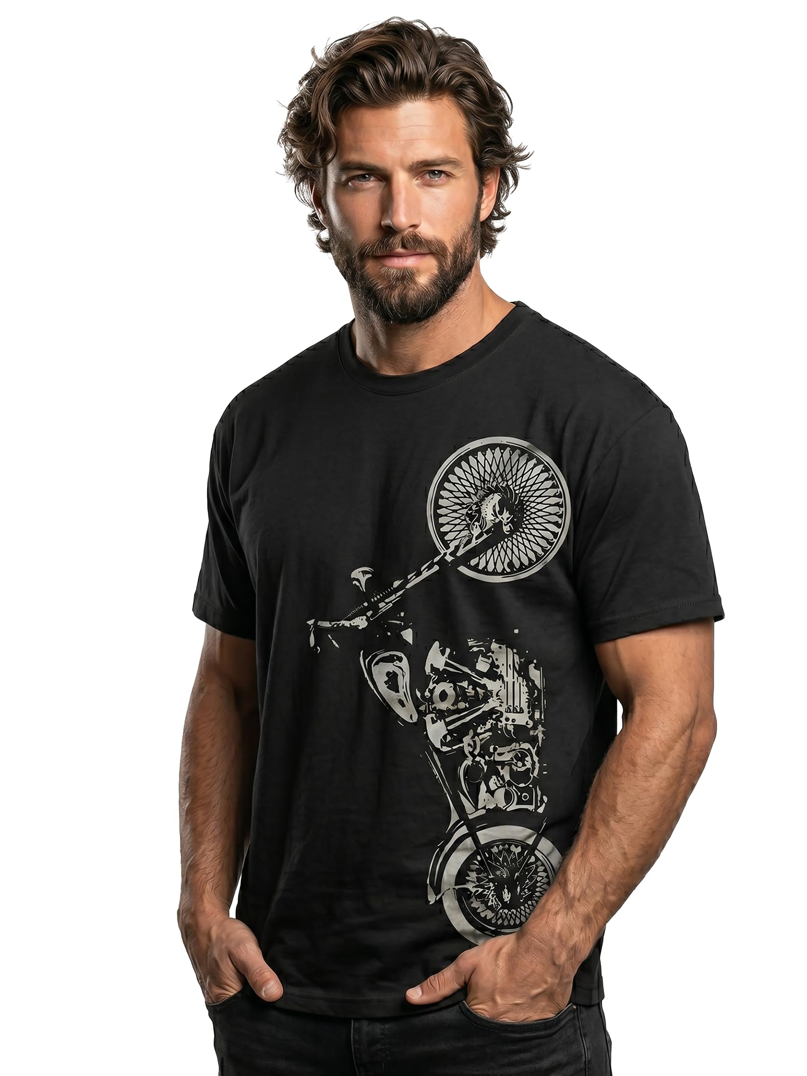 MAKAYA Abbigliamento Moto T-Shirt Uomo Nero 100% Cotone