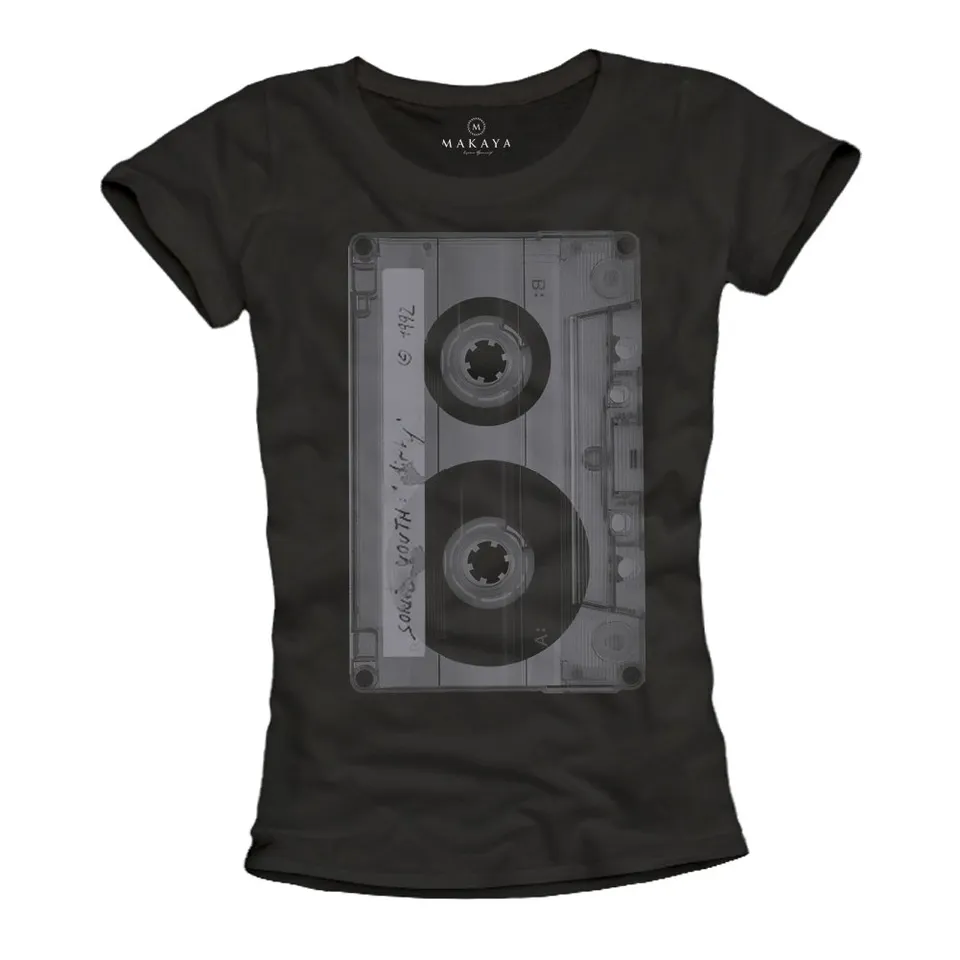 MAKAYA Tape T-Shirt Donna Musica Rock Maglietta L cotone