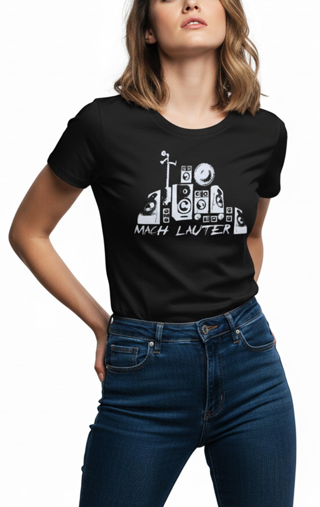 Makaya T-Shirt Donna L Nera Musica Cotone Stampa