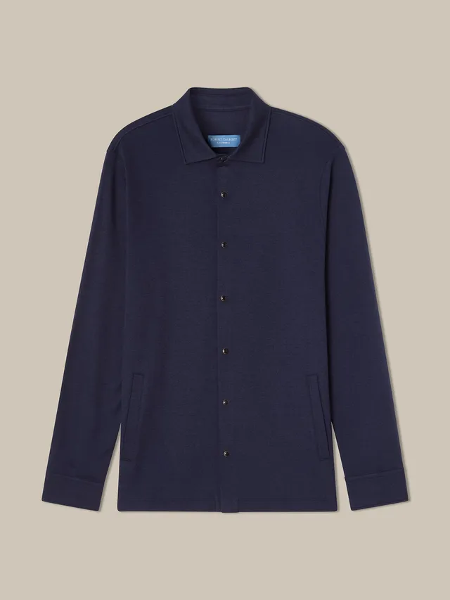 Robert Talbott Walter Cashmere Blend Camicia Navy Bottoni Automatici