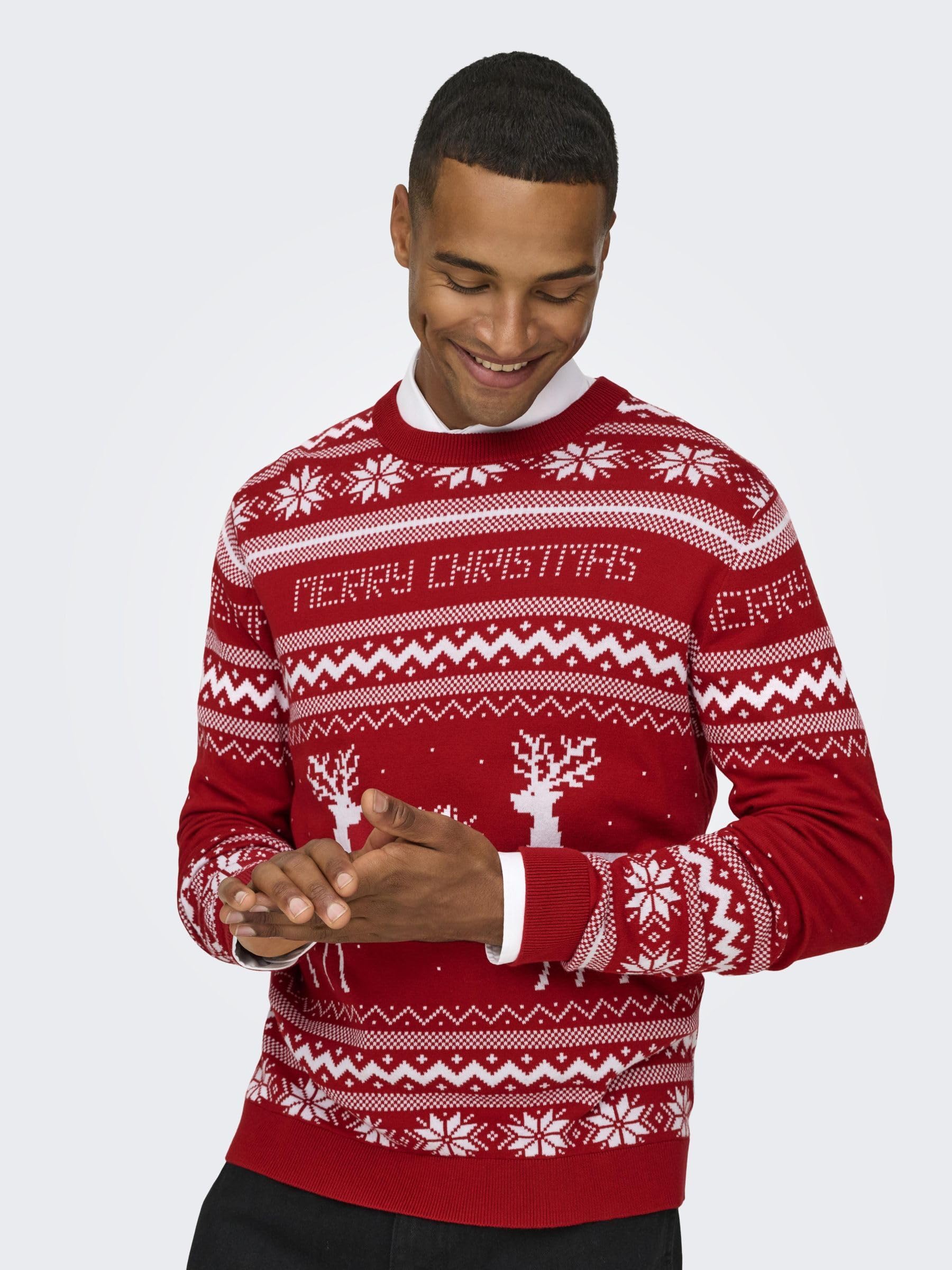 Only & Sons ONSXMAS Pullover Maglione Uomo Girocollo Invernale