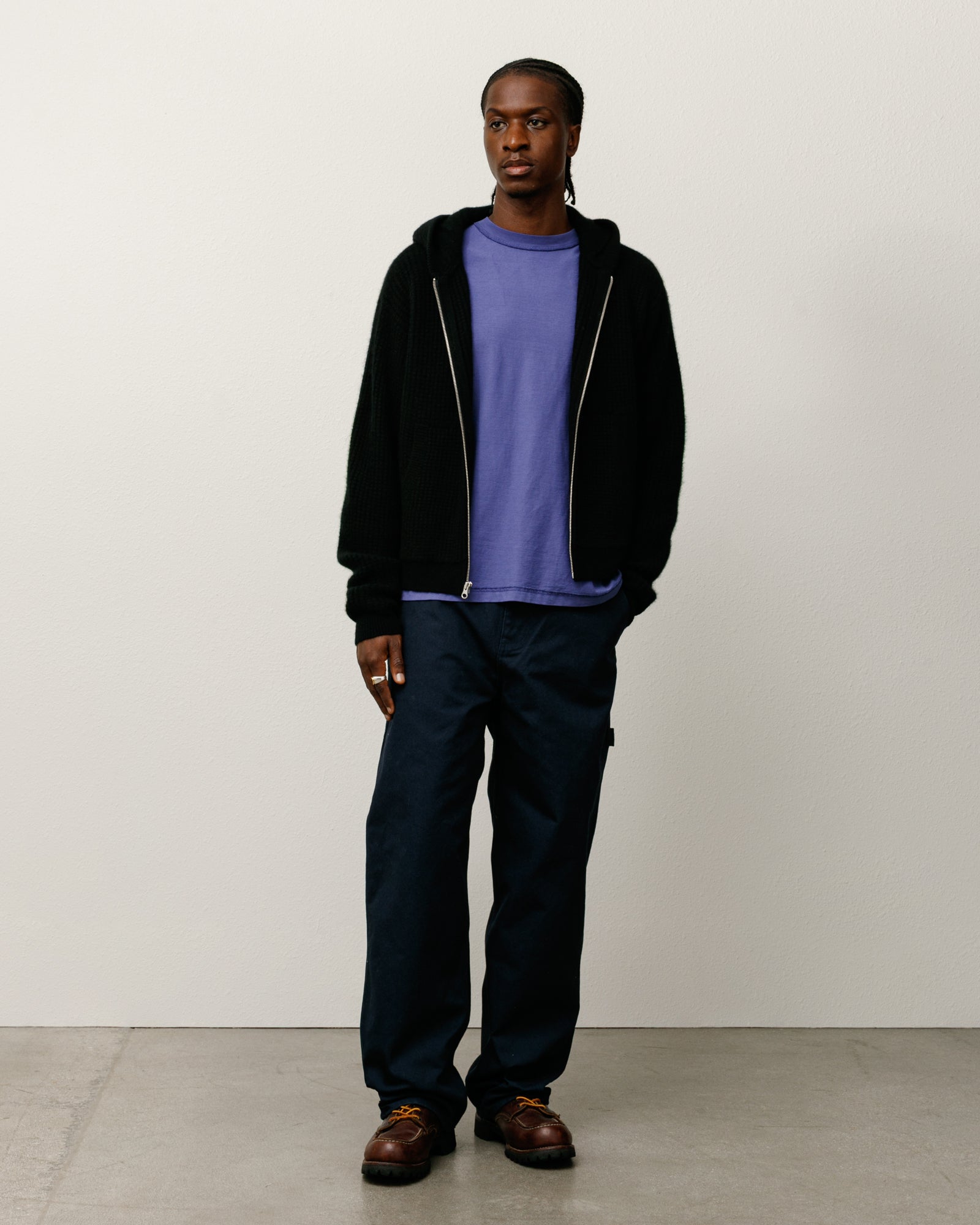 Stussy Waffle Cashmere Zip Hood maglione black cachemire