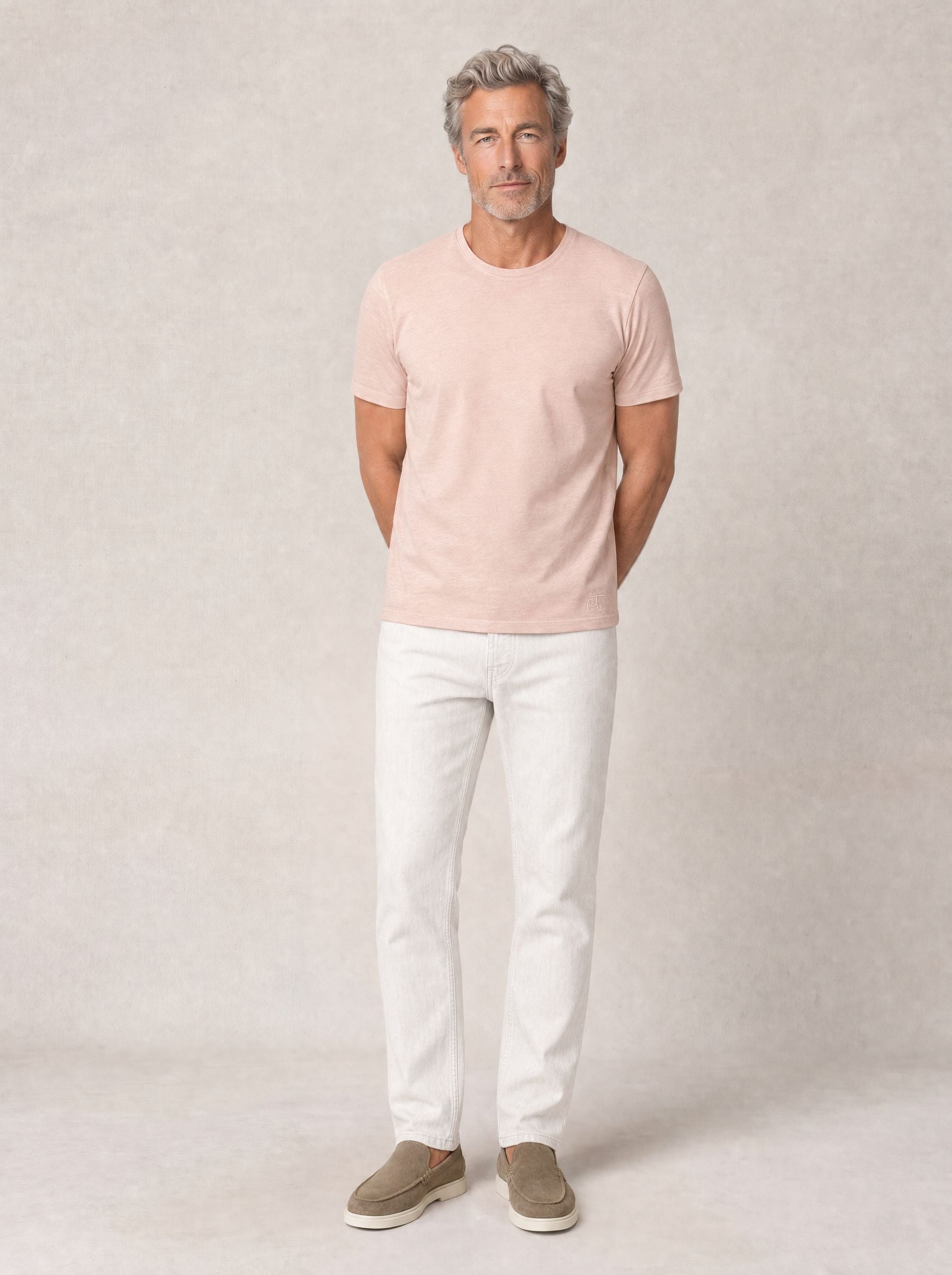 Robert Talbott Davis Linen T-shirt uomo Pink in lino piquet