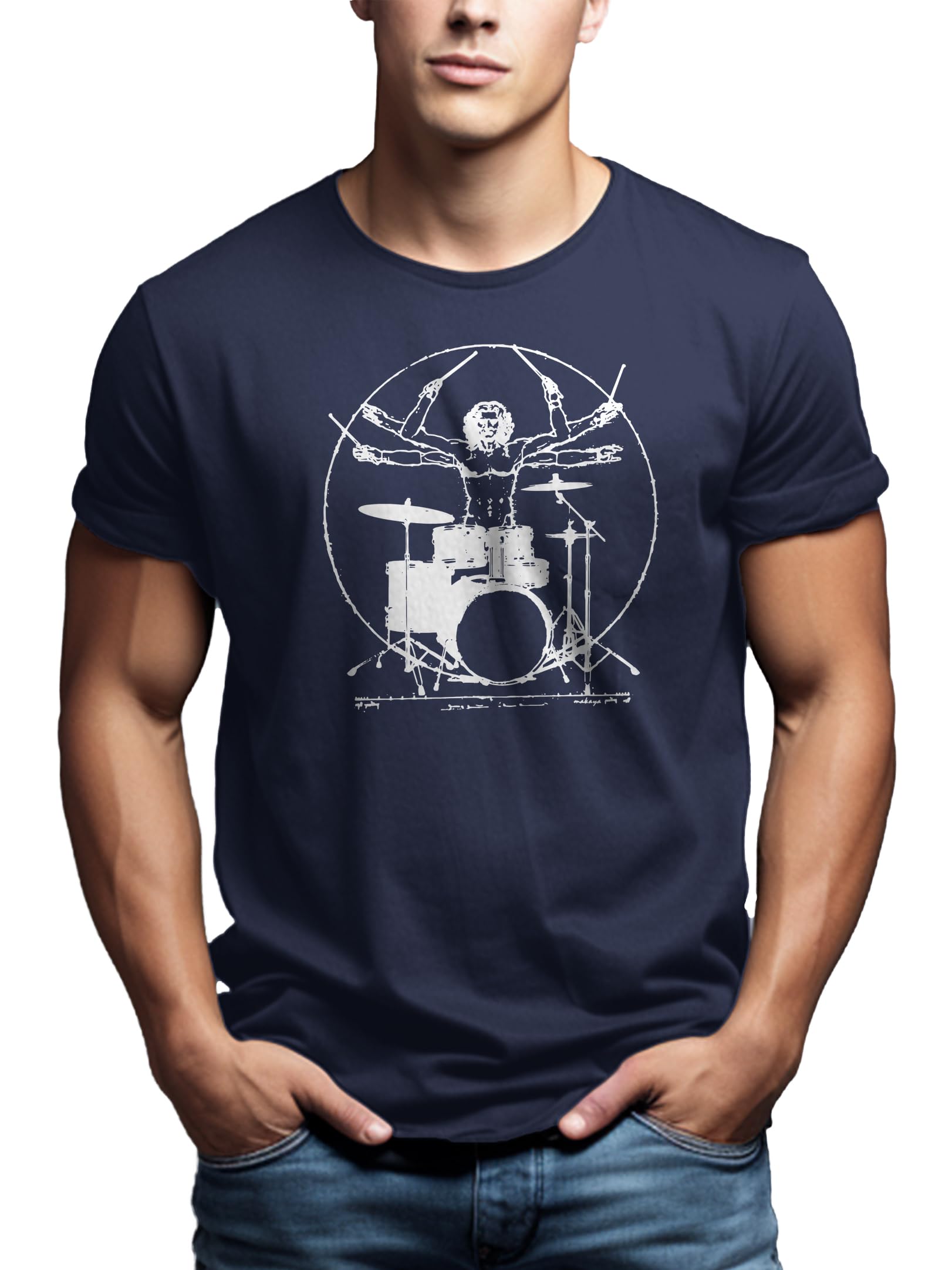 Makaya Drummer Batterista T-Shirt Uomo Cotone Manica Corta