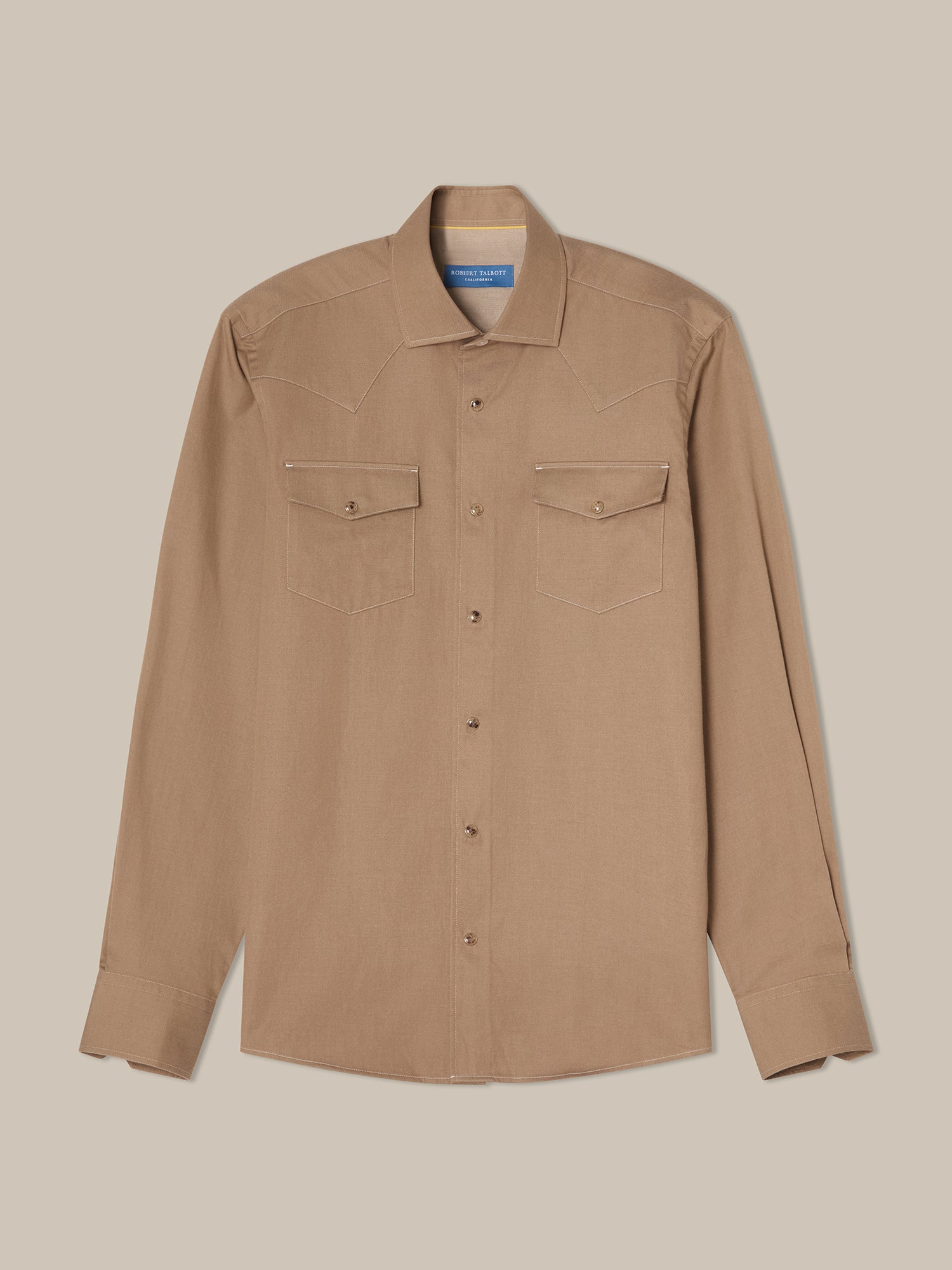 Robert Talbott McQueen camicia western cotone cashmere taupe