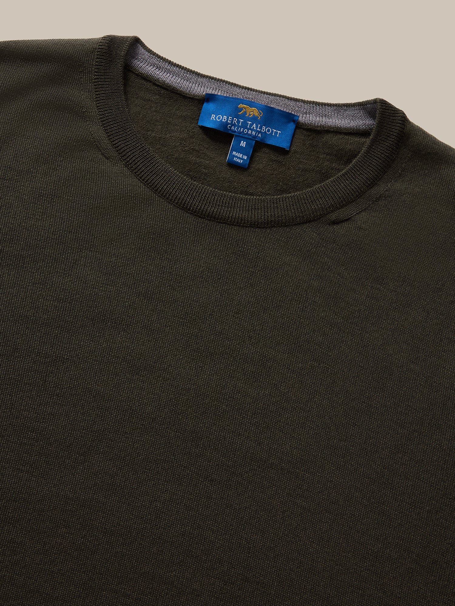 Robert Talbott Keaton Crewneck maglione merino verde oliva navy