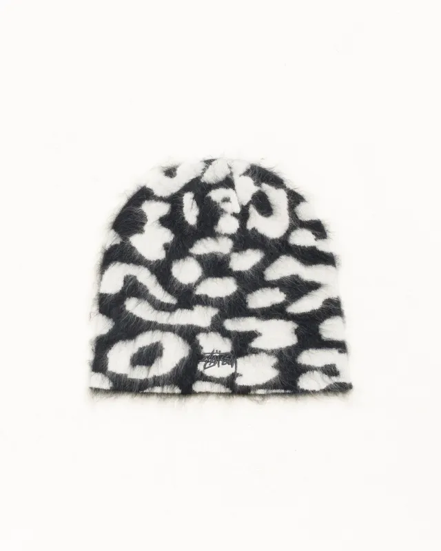 Stussy Cashmere Leopard Skullcap berretto nero jacquard