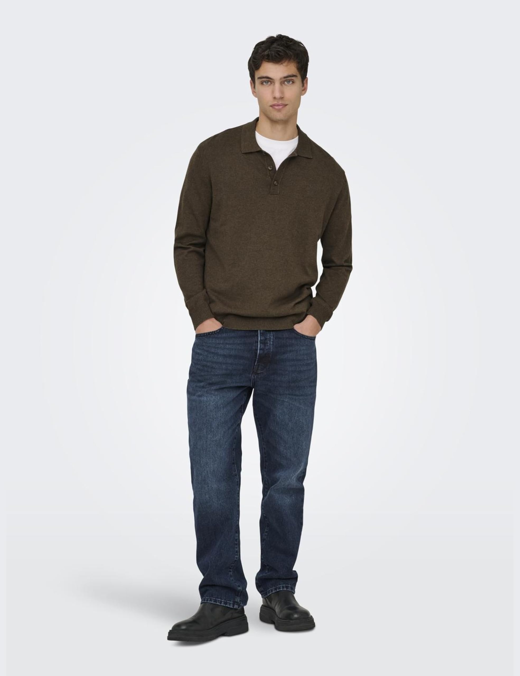 ONLY & SONS ONSLOUI Polo Maglia Lunga Caffè