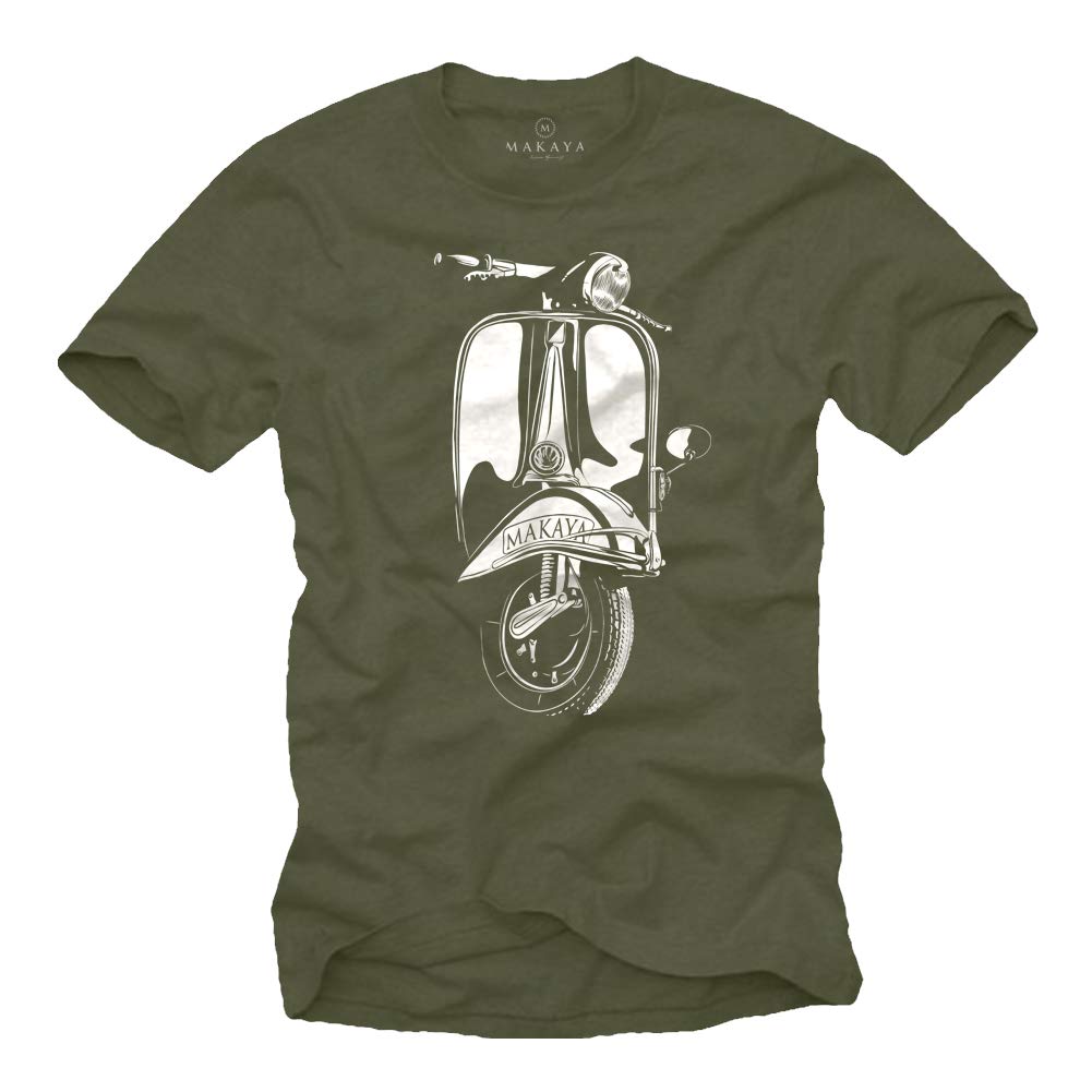 MAKAYA T-Shirt Uomo Moto Maglietta Verde Cotone 100%