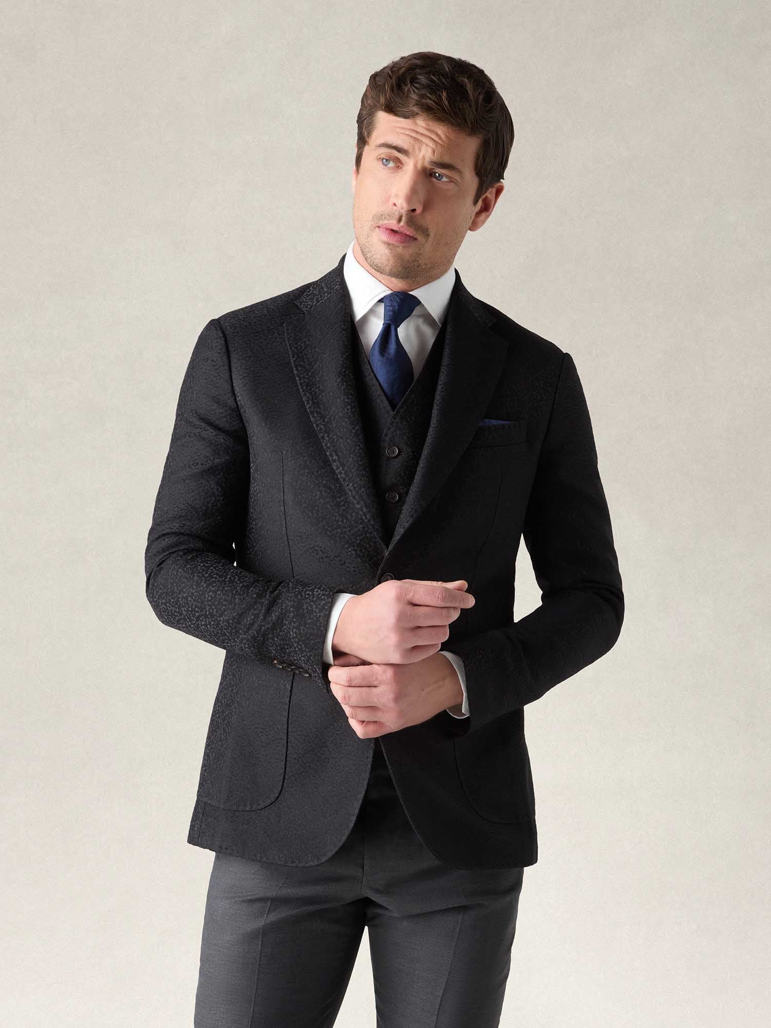 Robert Talbott Wright blazer broccato nero misto lana seta