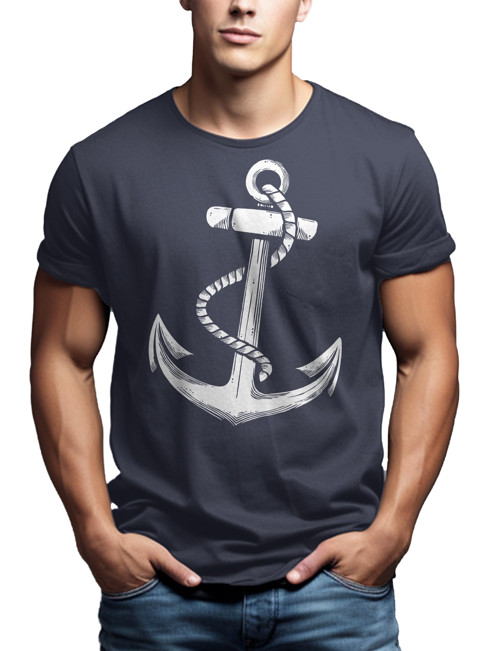 MAKAYA Anchor Barca Vela T-Shirt Uomo Cotone 185 g