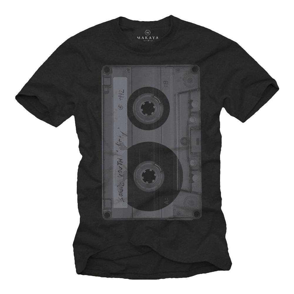 MAKAYA T-Shirt Uomo Cassetta maglietta nera cotone
