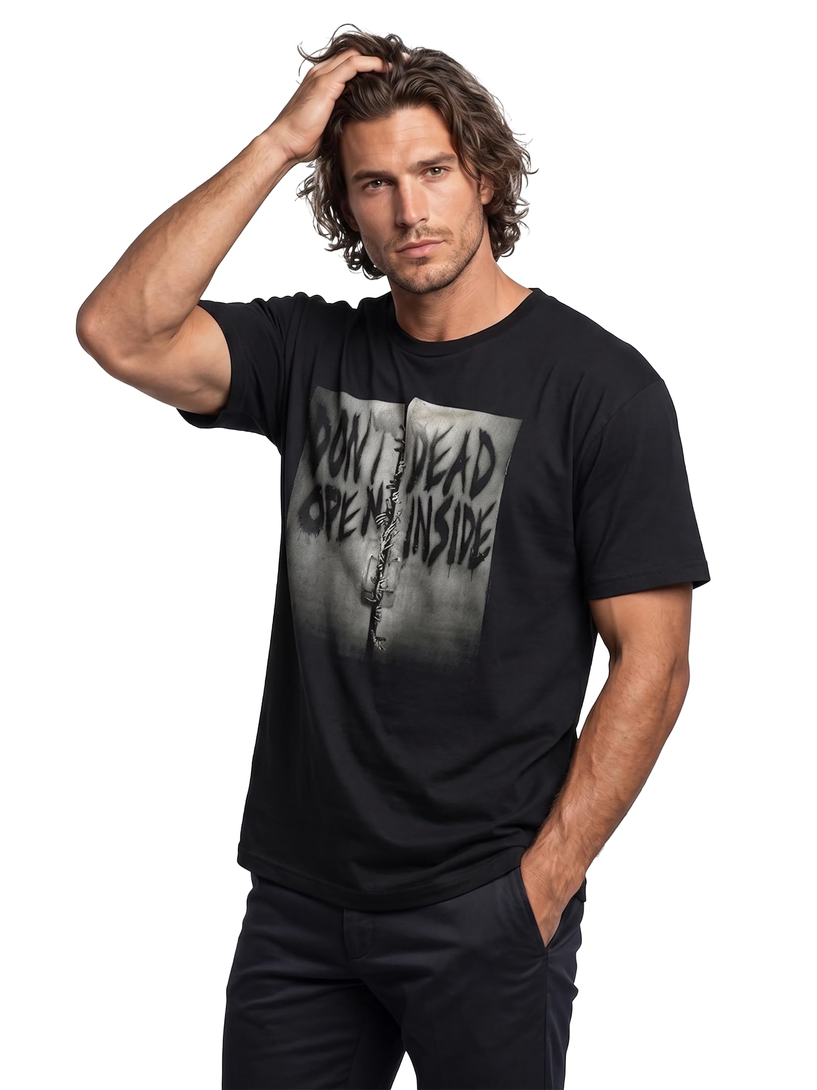 MAKAYA Dead Inside T-Shirt Uomo S Cotone Nera