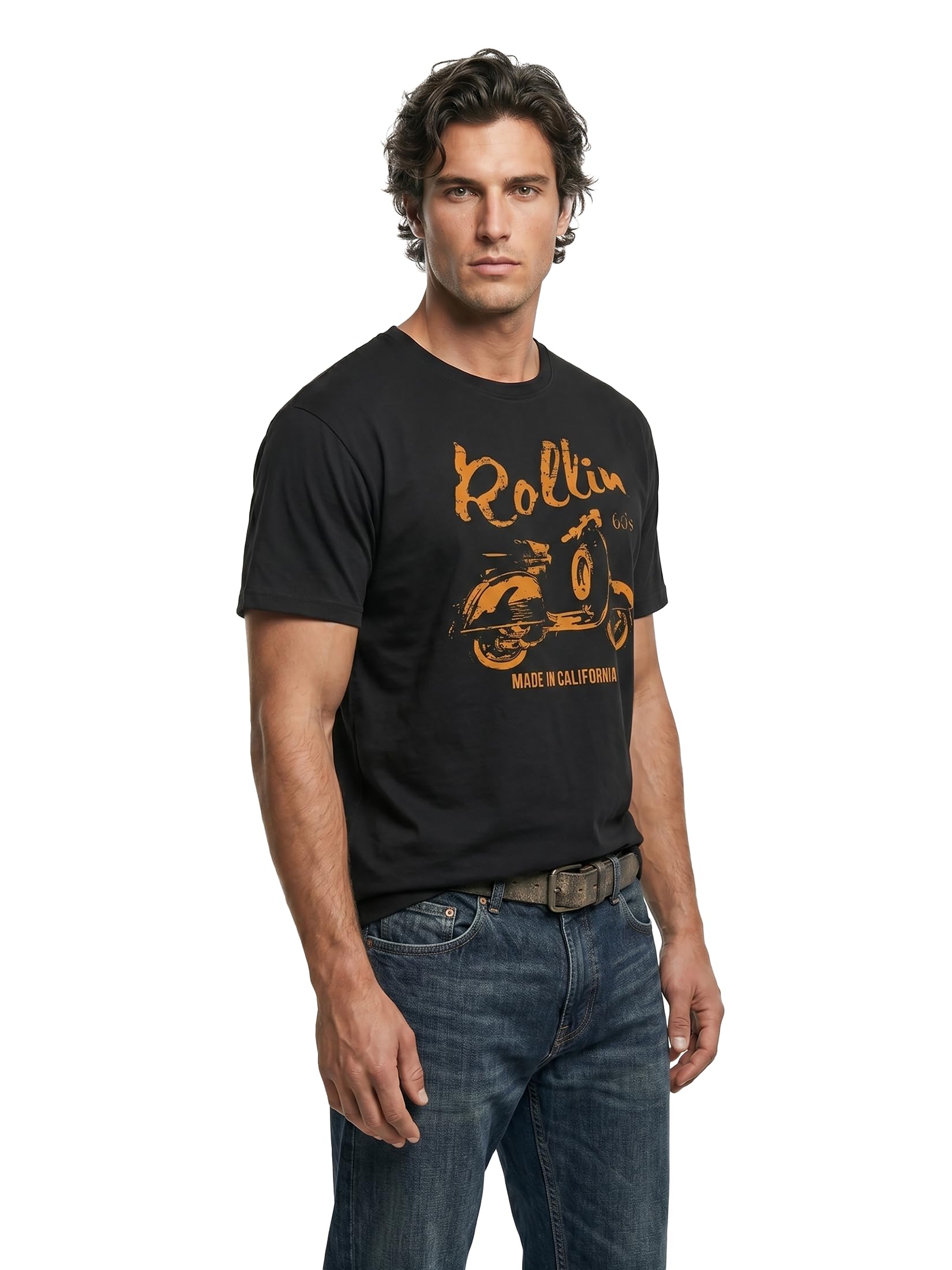 MAKAYA Rollin 60s Biker T-Shirt Uomo Cotone Nero