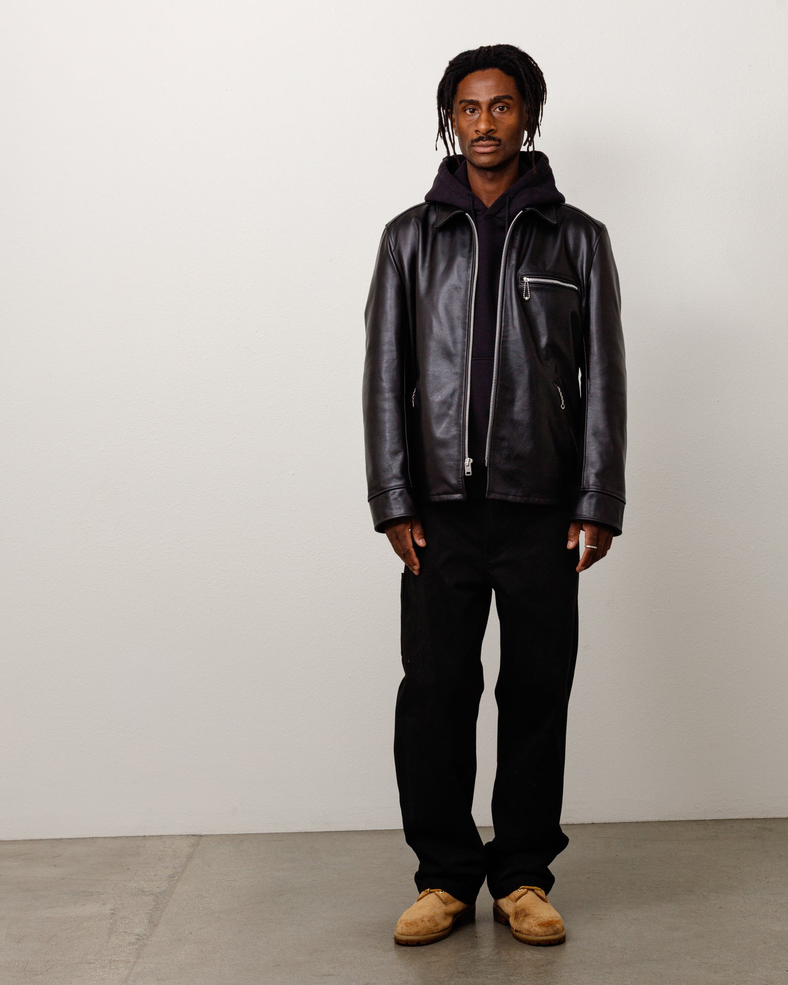 Stussy Junya Leather Jacket giacca pelle nera pelle 100%