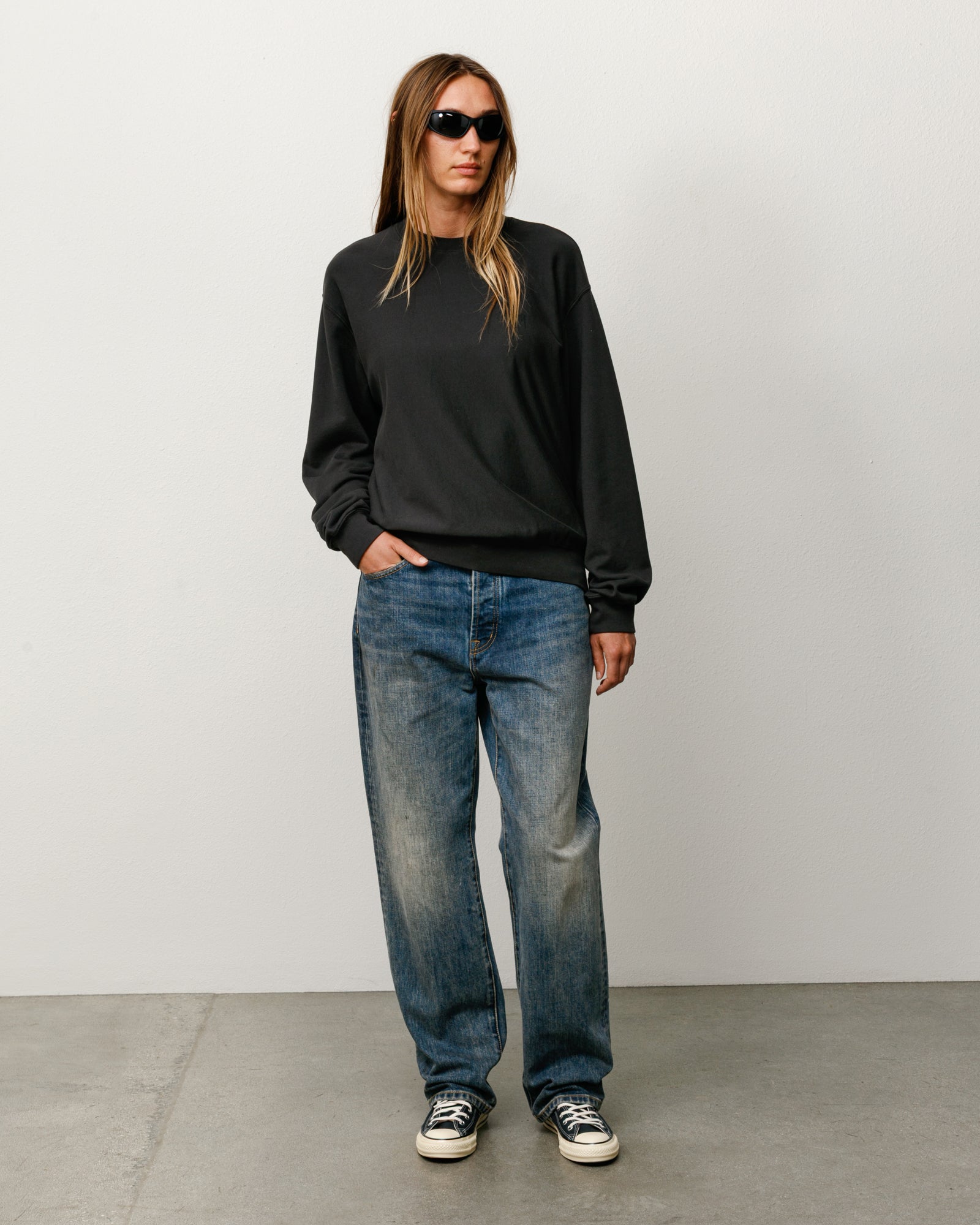 Stussy Lightweight Terry Crew felpa nera cotone