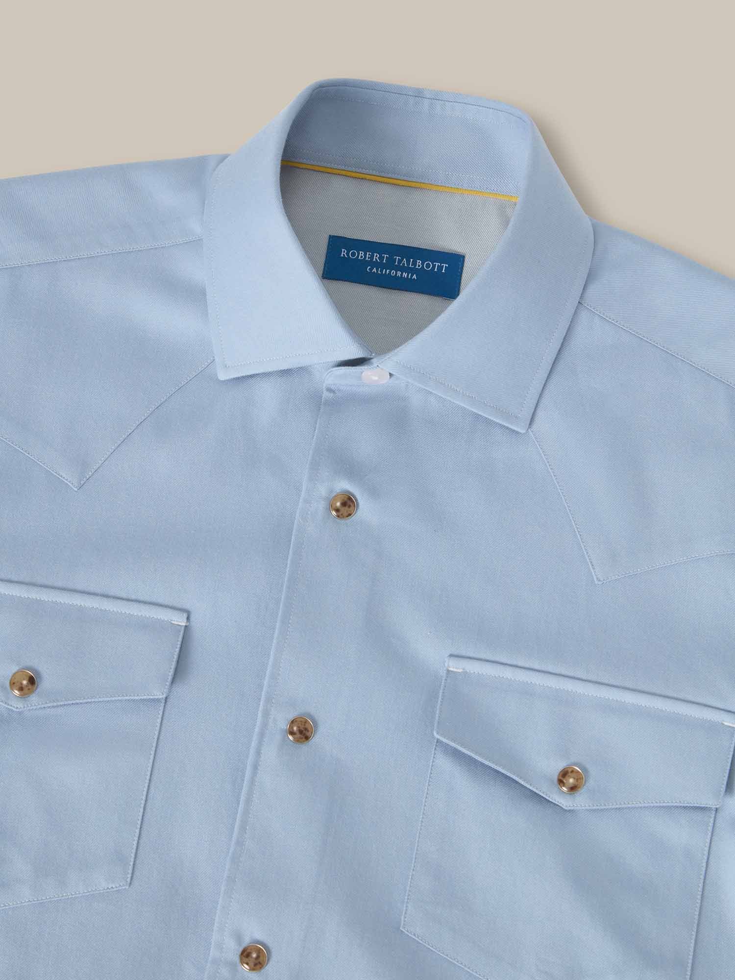 Robert Talbott McQueen camicia western cotone cashmere blu