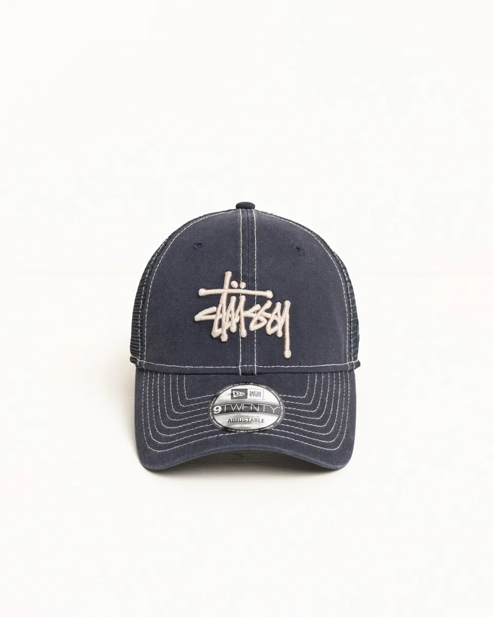 Stussy 9TWENTY Washed Basic Trucker berretto Navy taglia unica rete