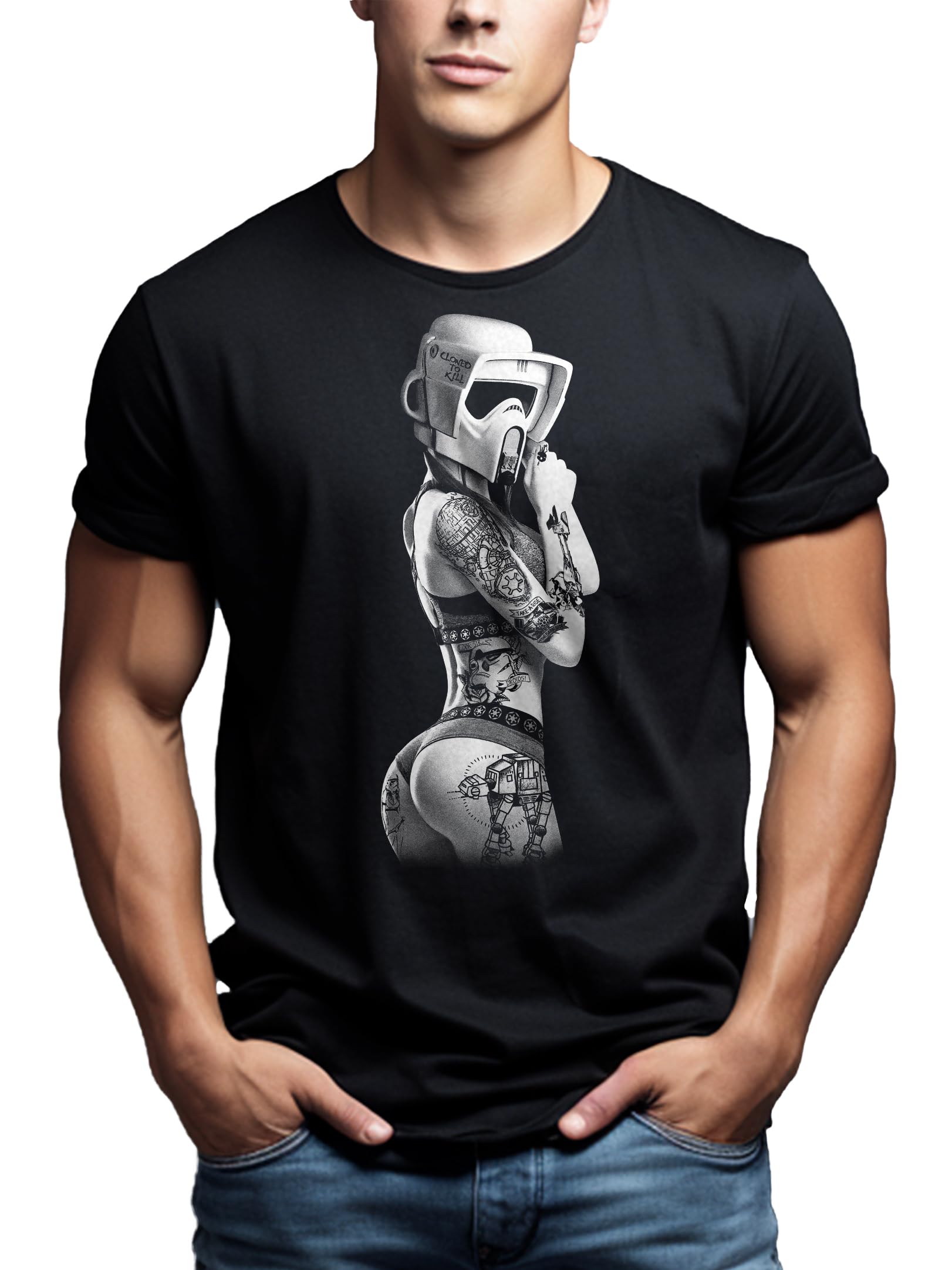 MAKAYA Stormtrooper Tattoo T-Shirt Uomo Nero Cotone