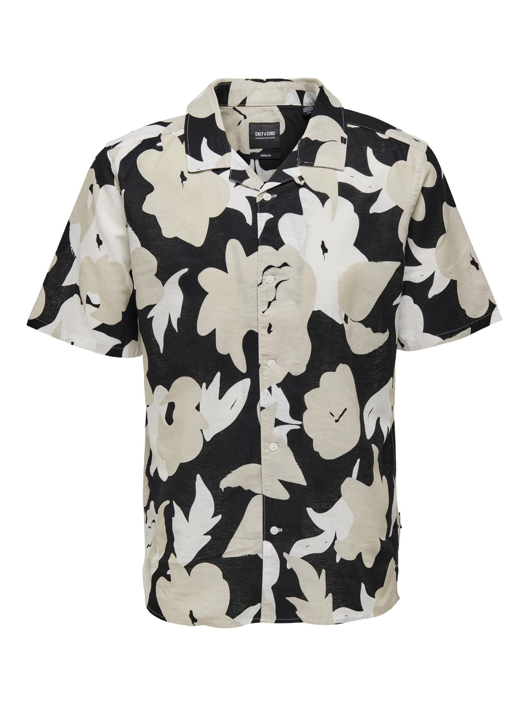 ONLY & SONS Onstrev Polo Uomo Camicia Nera Fantasia M