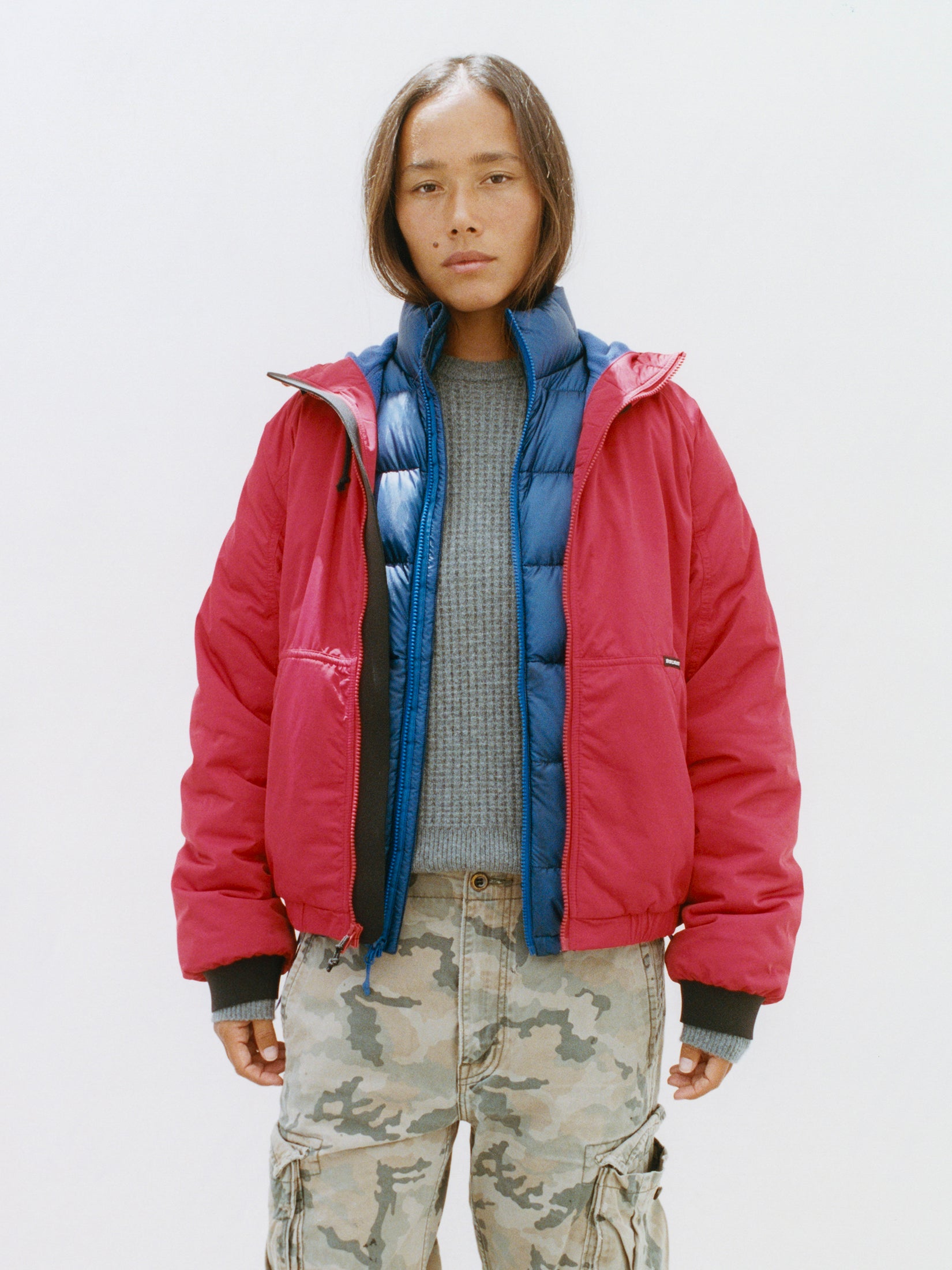 Stussy Outerwear Coastline giacca rossa cappuccio nylon pile