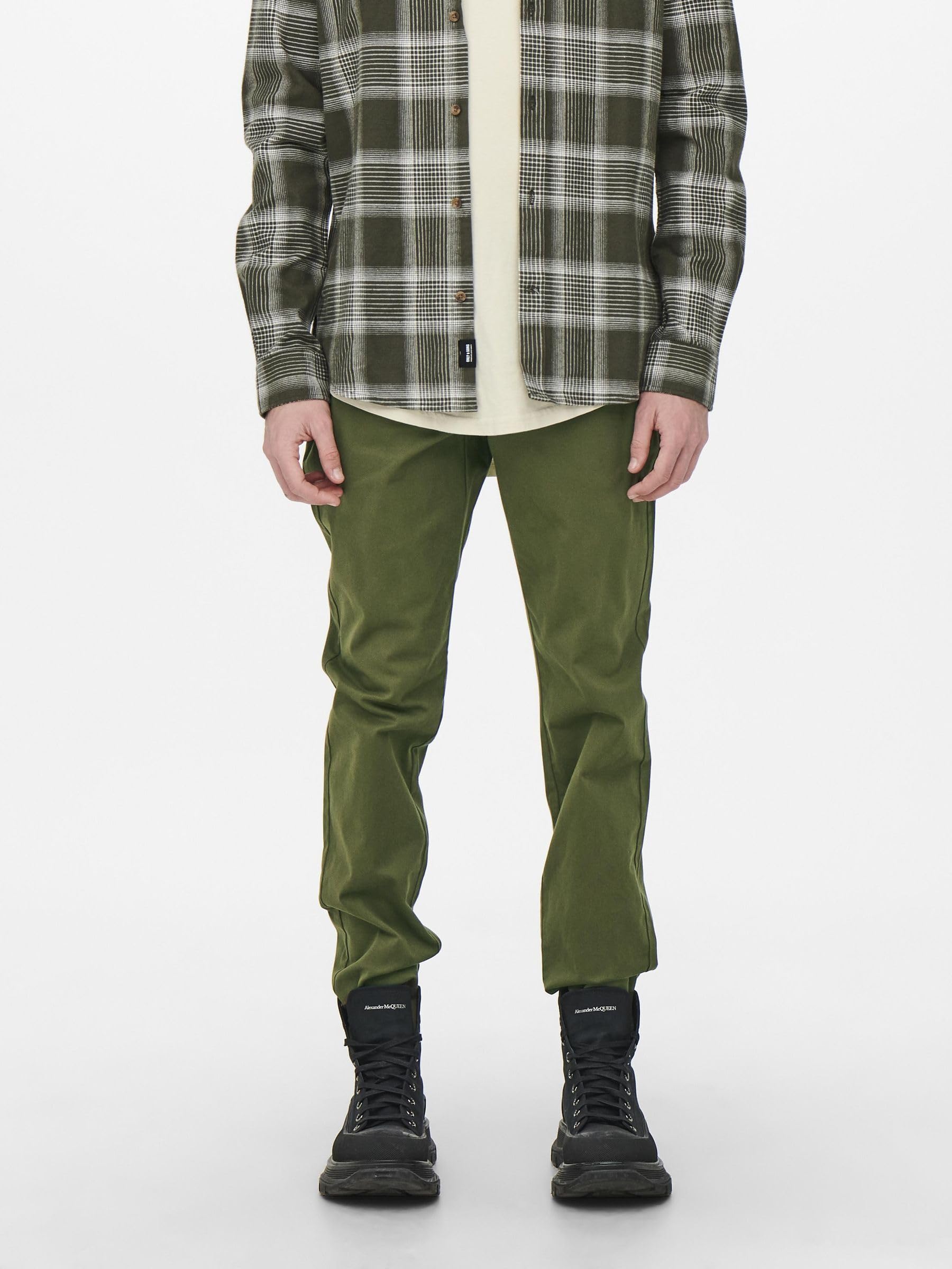 ONLY & SONS Pantaloni Chino Uomo Olive Night 33W x 32L elasticizzati