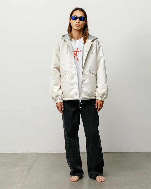 Stussy Hooded Coaches Jacket giacca bone nylon satinato