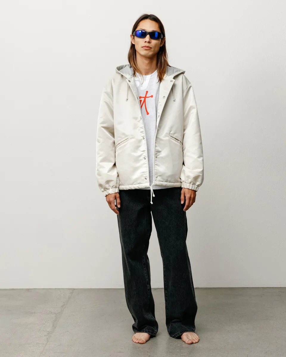Stussy Hooded Coaches Jacket giacca bone nylon satinato