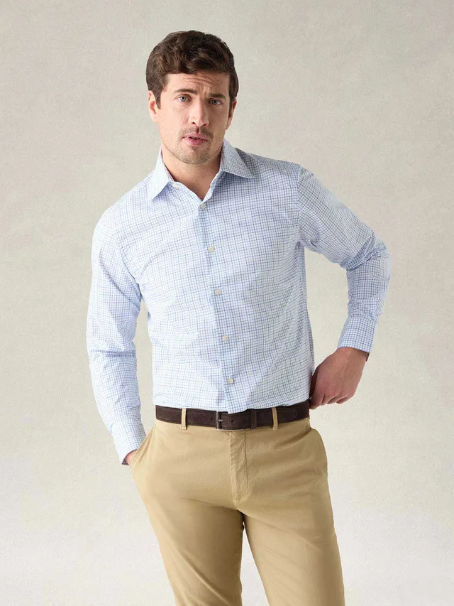 Robert Talbott Dress Shirts Madison Check camicia poplin azzurra