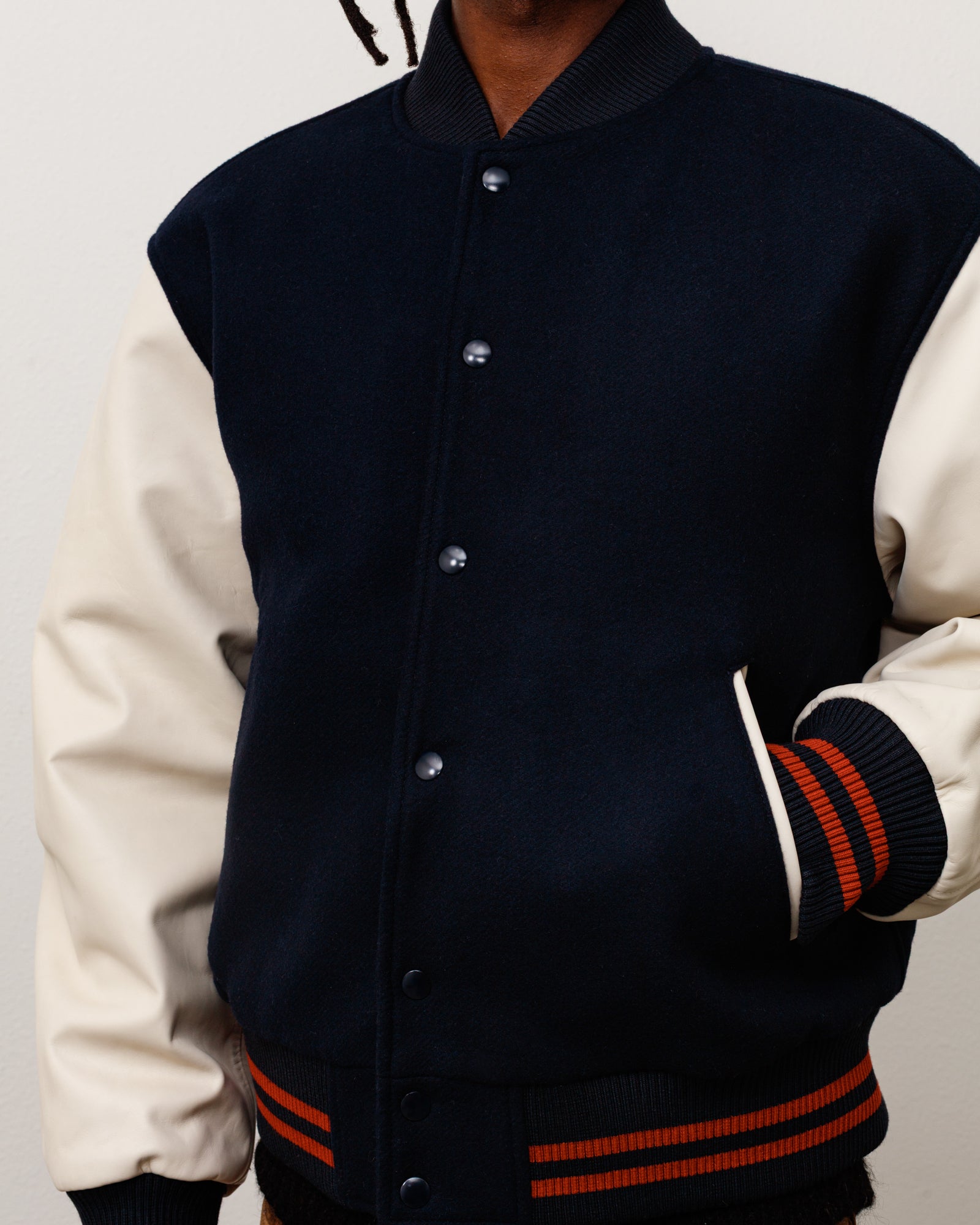 Stussy Outerwear Wool Varsity giacca navy lana pelle