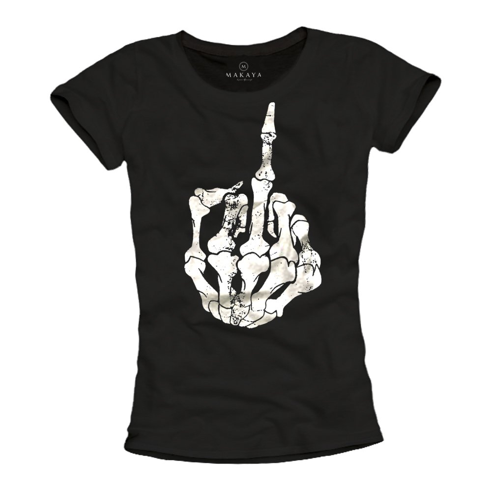 MAKAYA Teschio Rock T-Shirt Donna Cotone Taglia L Musica
