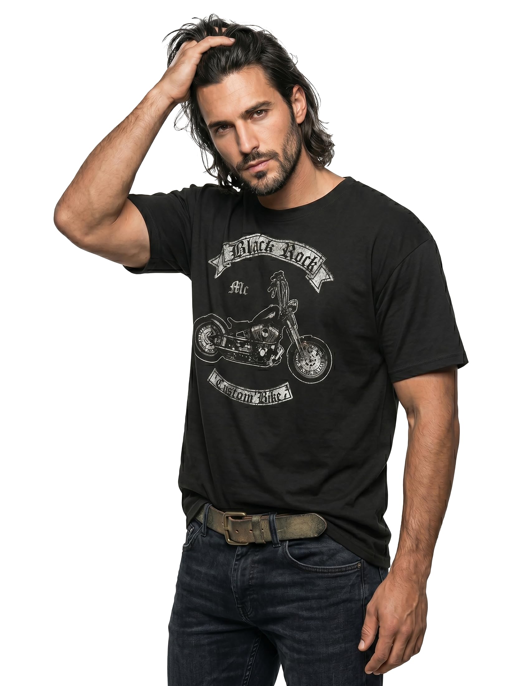 MAKAYA Moto maglietta uomo biker 100% cotone