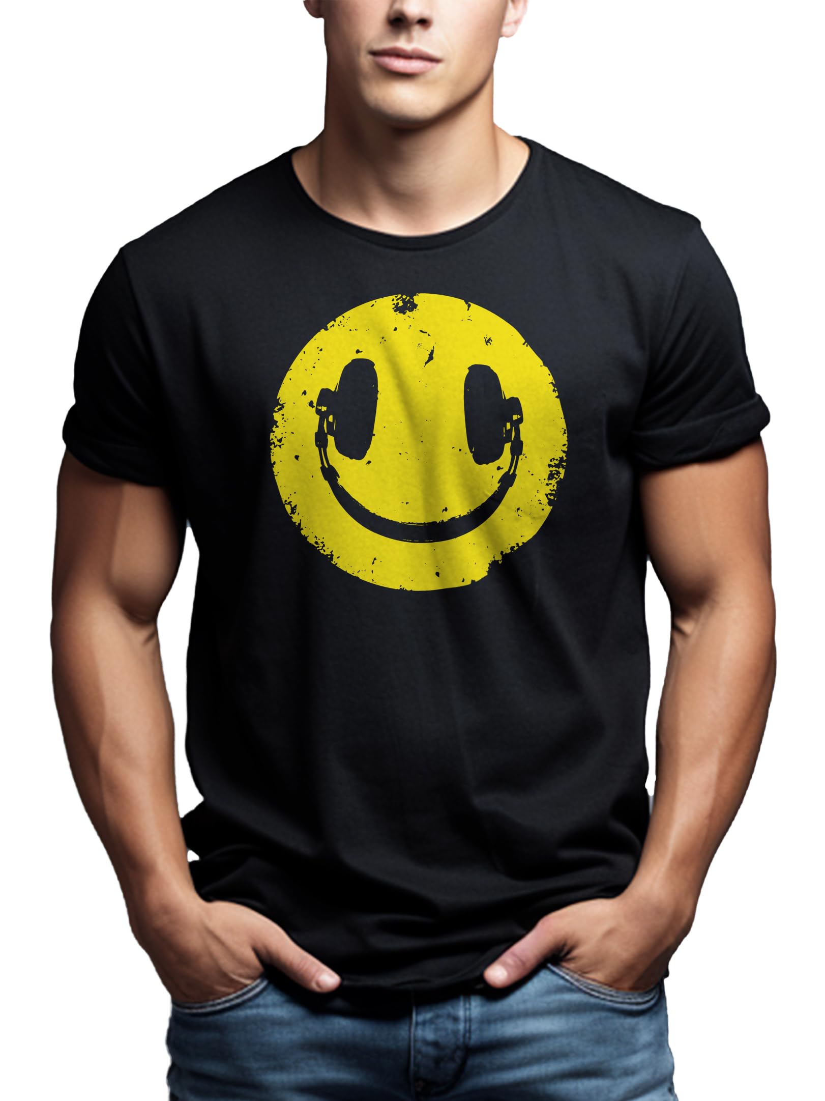Makaya T-Shirt Uomo Musica House Cuffie Smile Cotone Verde