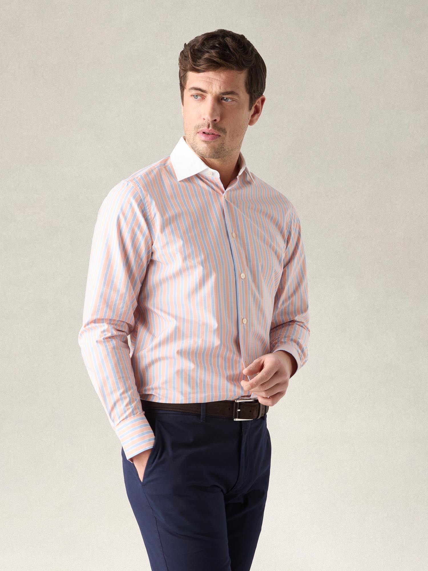 Robert Talbott Reynolds Camicia Righe Arancione Poplin